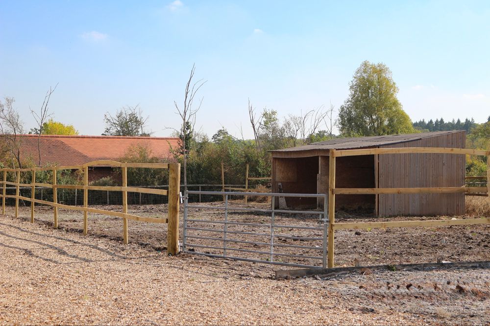 Fenced turnout pen with field shelter